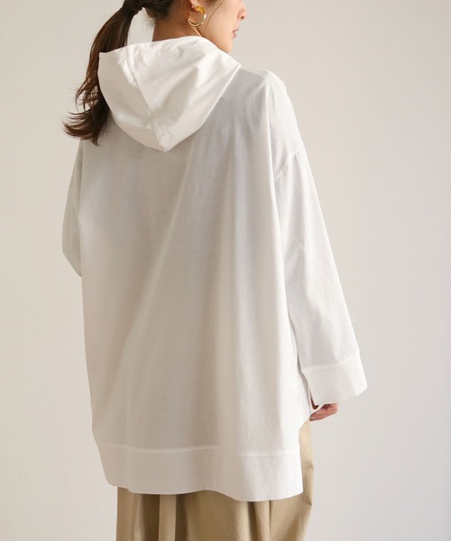 HER CLOSET(ハークローゼット)の「【HERCLOSET】綿100%のシルケット加工プルオーバーパーカー(パーカー・レディース・ホワイト/ライトグレー/ブラック/グレイッシュベージュ/ブルーグリーン・M)」の18枚目の写真