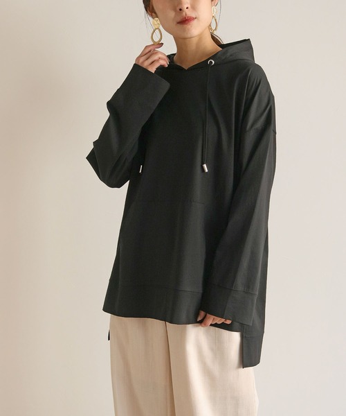 HER CLOSET(ハークローゼット)の「【HERCLOSET】綿100%のシルケット加工プルオーバーパーカー(パーカー・レディース・ホワイト/ライトグレー/ブラック/グレイッシュベージュ/ブルーグリーン・M)」の6枚目の写真