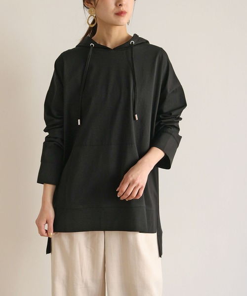 HER CLOSET(ハークローゼット)の「【HERCLOSET】綿100%のシルケット加工プルオーバーパーカー(パーカー・レディース・ホワイト/ライトグレー/ブラック/グレイッシュベージュ/ブルーグリーン・M)」の22枚目の写真