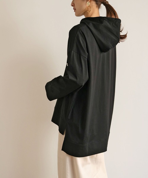 HER CLOSET(ハークローゼット)の「【HERCLOSET】綿100%のシルケット加工プルオーバーパーカー(パーカー・レディース・ホワイト/ライトグレー/ブラック/グレイッシュベージュ/ブルーグリーン・M)」の10枚目の写真