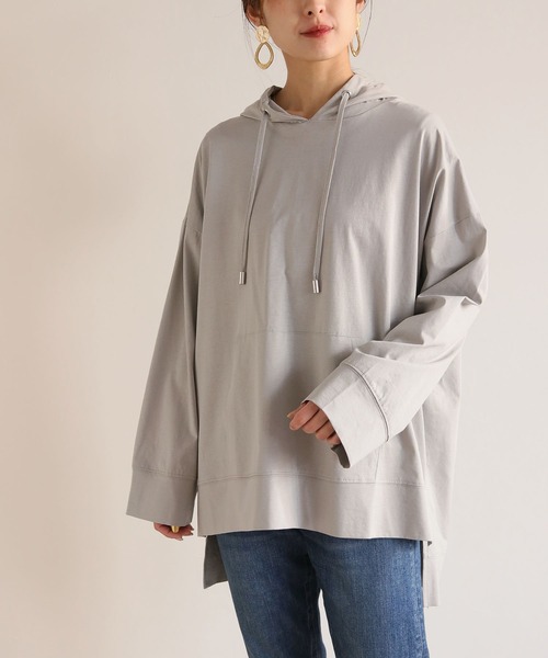 HER CLOSET(ハークローゼット)の「【HERCLOSET】綿100%のシルケット加工プルオーバーパーカー(パーカー・レディース・ホワイト/ライトグレー/ブラック/グレイッシュベージュ/ブルーグリーン・M)」の15枚目の写真