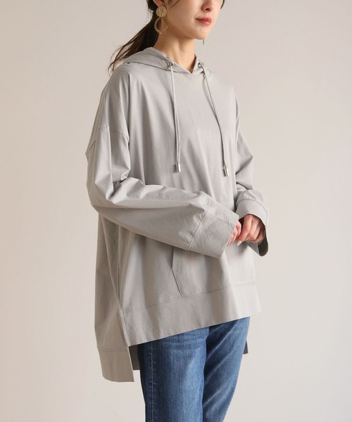 HER CLOSET(ハークローゼット)の「【HERCLOSET】綿100%のシルケット加工プルオーバーパーカー(パーカー・レディース・ホワイト/ライトグレー/ブラック/グレイッシュベージュ/ブルーグリーン・M)」の19枚目の写真