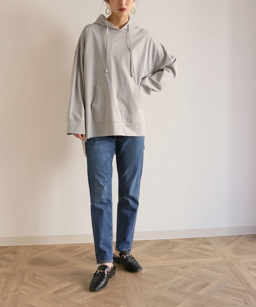 HER CLOSET(ハークローゼット)の「【HERCLOSET】綿100%のシルケット加工プルオーバーパーカー(パーカー・レディース・ホワイト/ライトグレー/ブラック/グレイッシュベージュ/ブルーグリーン・M)」の7枚目の写真