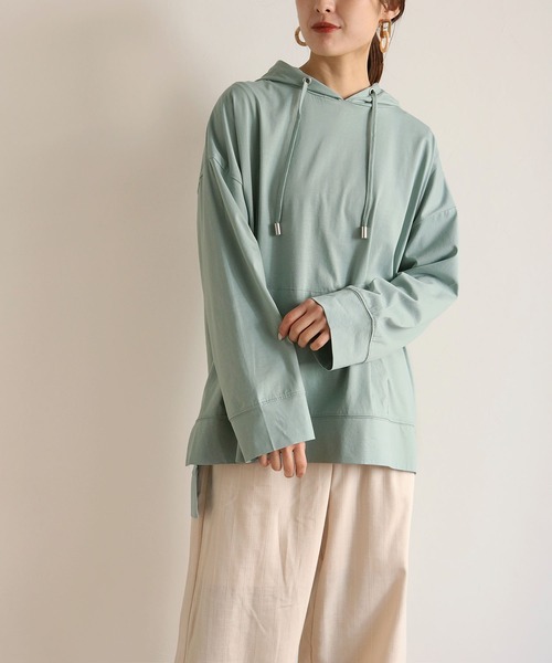 HER CLOSET(ハークローゼット)の「【HERCLOSET】綿100%のシルケット加工プルオーバーパーカー(パーカー・レディース・ホワイト/ライトグレー/ブラック/グレイッシュベージュ/ブルーグリーン・M)」の8枚目の写真