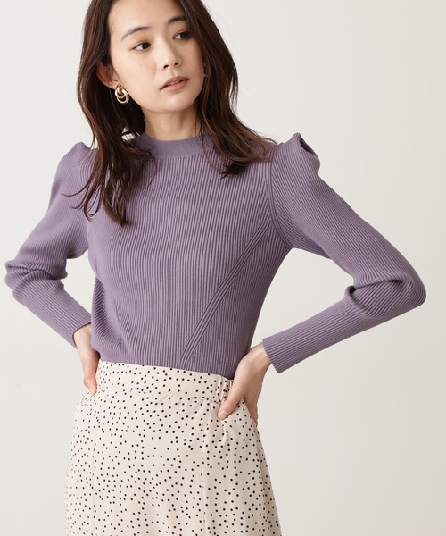 N.（N. Natural Beauty Basic）（エヌエヌナチュラルビューティーベーシック）の「タックショルダーボトルネックリブニット（ニット/セーター・レディース・ホワイト/パープル/グレー/グリーン・MEDIUM）」の4枚目の写真