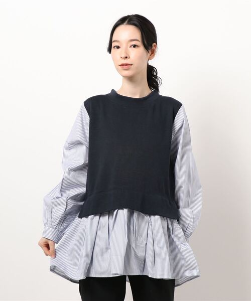 earth music&ecology（アースミュージックアンドエコロジー）の「レイヤード風カットプルオーバー ＊（シャツ/ブラウス・レディース・サックスブルー/ベージュ/ネイビー/ブラック・FREE）」の3枚目の写真