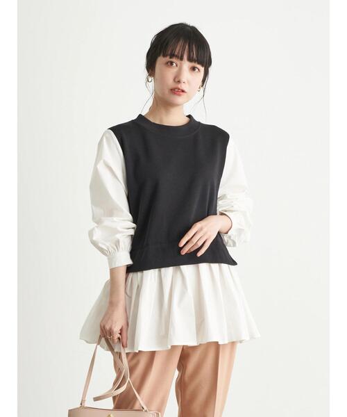 earth music&ecology（アースミュージックアンドエコロジー）の「レイヤード風カットプルオーバー ＊（シャツ/ブラウス・レディース・サックスブルー/ベージュ/ネイビー/ブラック・FREE）」の14枚目の写真