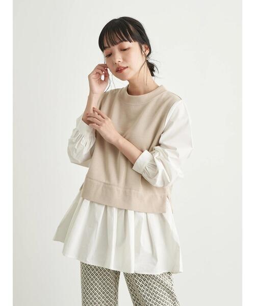 earth music&ecology（アースミュージックアンドエコロジー）の「レイヤード風カットプルオーバー ＊（シャツ/ブラウス・レディース・サックスブルー/ベージュ/ネイビー/ブラック・FREE）」の15枚目の写真