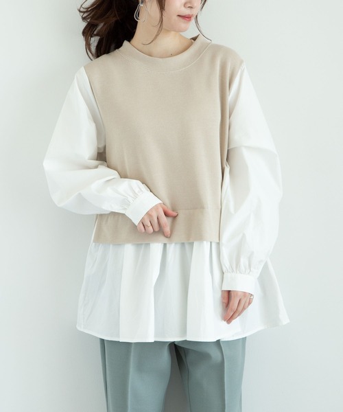 earth music&ecology（アースミュージックアンドエコロジー）の「レイヤード風カットプルオーバー ＊（シャツ/ブラウス・レディース・サックスブルー/ベージュ/ネイビー/ブラック・FREE）」の9枚目の写真