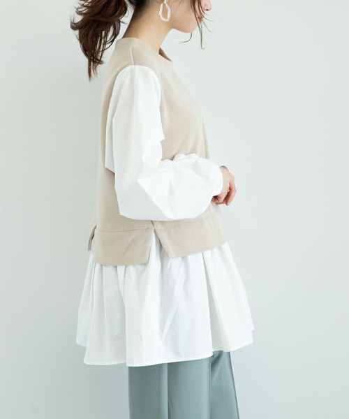 earth music&ecology（アースミュージックアンドエコロジー）の「レイヤード風カットプルオーバー ＊（シャツ/ブラウス・レディース・サックスブルー/ベージュ/ネイビー/ブラック・FREE）」の10枚目の写真