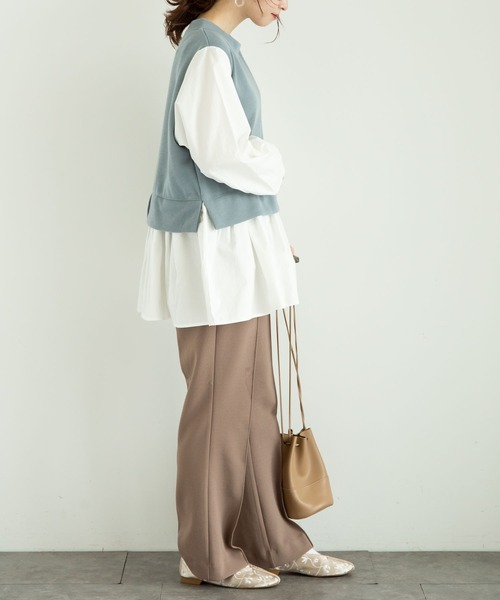 earth music&ecology（アースミュージックアンドエコロジー）の「レイヤード風カットプルオーバー ＊（シャツ/ブラウス・レディース・サックスブルー/ベージュ/ネイビー/ブラック・FREE）」の8枚目の写真