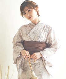 Dita | 1人で着られる浴衣5点セット 和歌山染工日本染め（ゆかた・しわへこ帯・下駄・着付け本・腰ひも）【K】(浴衣)