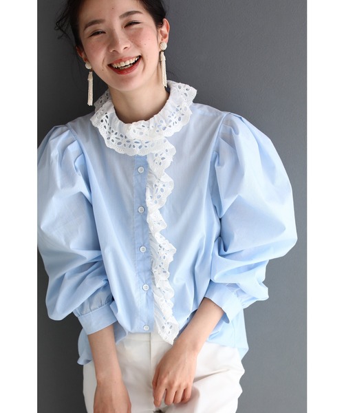 Cawaii カワイイ のファッション シャツ ブラウス 襟から流れるレースのふわっと優色ブラウストップス シャツ ブラウス 新品値引きする
