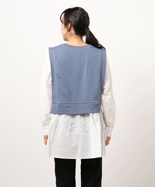 koe（コエ）の「裏毛ベストシャツドッキングプルオーバー＊（シャツ/ブラウス・レディース・ライトベージュ/カーキ/杢グレー/ブルー・FREE）」の6枚目の写真