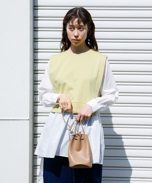 koe（コエ）の「裏毛ベストシャツドッキングプルオーバー＊（シャツ/ブラウス・レディース・ライトベージュ/カーキ/杢グレー/ブルー・FREE）」の3枚目の写真