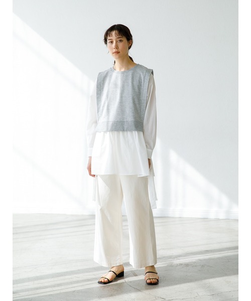 koe（コエ）の「裏毛ベストシャツドッキングプルオーバー＊（シャツ/ブラウス・レディース・ライトベージュ/カーキ/杢グレー/ブルー・FREE）」の8枚目の写真