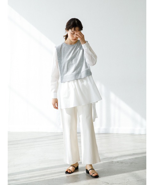 koe（コエ）の「裏毛ベストシャツドッキングプルオーバー＊（シャツ/ブラウス・レディース・ライトベージュ/カーキ/杢グレー/ブルー・FREE）」の16枚目の写真