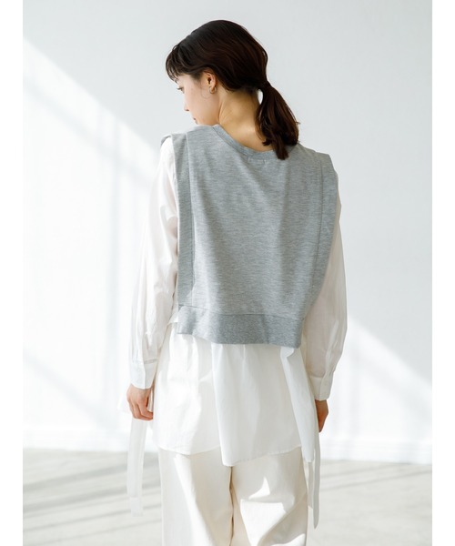 koe（コエ）の「裏毛ベストシャツドッキングプルオーバー＊（シャツ/ブラウス・レディース・ライトベージュ/カーキ/杢グレー/ブルー・FREE）」の9枚目の写真