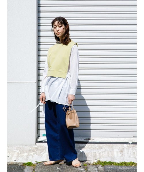 koe（コエ）の「裏毛ベストシャツドッキングプルオーバー＊（シャツ/ブラウス・レディース・ライトベージュ/カーキ/杢グレー/ブルー・FREE）」の10枚目の写真