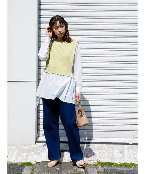 koe（コエ）の「裏毛ベストシャツドッキングプルオーバー＊（シャツ/ブラウス・レディース・ライトベージュ/カーキ/杢グレー/ブルー・FREE）」の5枚目の写真