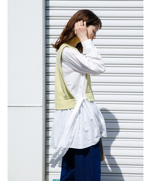 koe（コエ）の「裏毛ベストシャツドッキングプルオーバー＊（シャツ/ブラウス・レディース・ライトベージュ/カーキ/杢グレー/ブルー・FREE）」の14枚目の写真