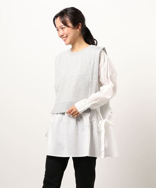 koe（コエ）の「裏毛ベストシャツドッキングプルオーバー＊（シャツ/ブラウス・レディース・ライトベージュ/カーキ/杢グレー/ブルー・FREE）」の13枚目の写真