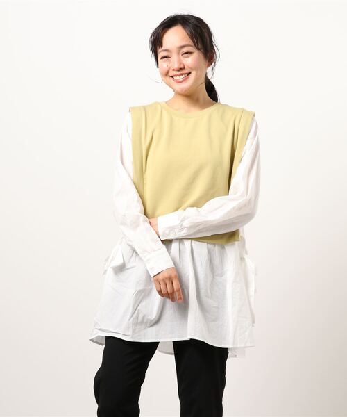 koe（コエ）の「裏毛ベストシャツドッキングプルオーバー＊（シャツ/ブラウス・レディース・ライトベージュ/カーキ/杢グレー/ブルー・FREE）」の15枚目の写真