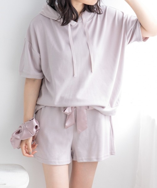 Mysa&Liina（ミーサリーナ）の「【ルームウェア】半袖パーカールームウェア【3点セット】（ルームウェア/パジャマ・レディース・チャコールグレー/ブラック/ベージュ/サックスブルー/ピンクベージュ・M/L）」の5枚目の写真