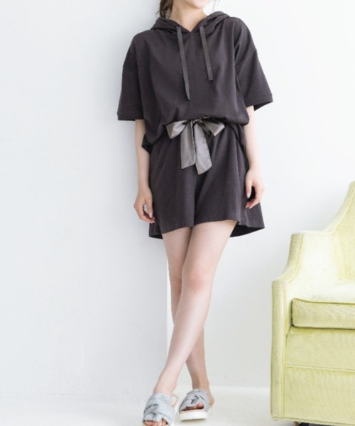 Mysa&Liina（ミーサリーナ）の「【ルームウェア】半袖パーカールームウェア【3点セット】（ルームウェア/パジャマ・レディース・チャコールグレー/ブラック/ベージュ/サックスブルー/ピンクベージュ・M/L）」の11枚目の写真