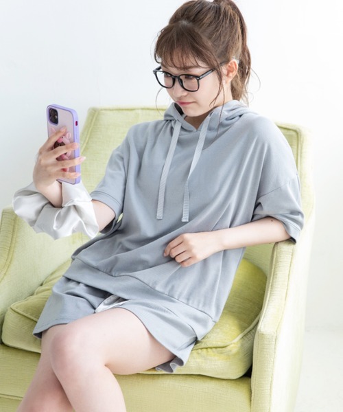 Mysa&Liina（ミーサリーナ）の「【ルームウェア】半袖パーカールームウェア【3点セット】（ルームウェア/パジャマ・レディース・チャコールグレー/ブラック/ベージュ/サックスブルー/ピンクベージュ・M/L）」の16枚目の写真