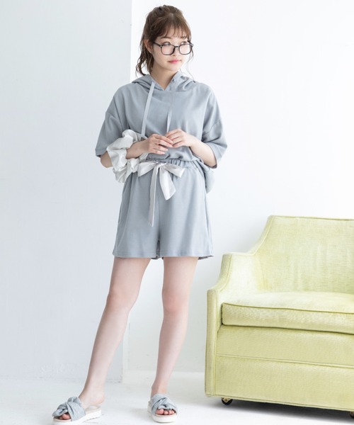 Mysa&Liina（ミーサリーナ）の「【ルームウェア】半袖パーカールームウェア【3点セット】（ルームウェア/パジャマ・レディース・チャコールグレー/ブラック/ベージュ/サックスブルー/ピンクベージュ・M/L）」の18枚目の写真