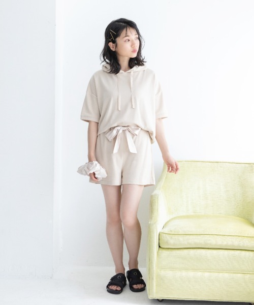 Mysa&Liina（ミーサリーナ）の「【ルームウェア】半袖パーカールームウェア【3点セット】（ルームウェア/パジャマ・レディース・チャコールグレー/ブラック/ベージュ/サックスブルー/ピンクベージュ・M/L）」の14枚目の写真