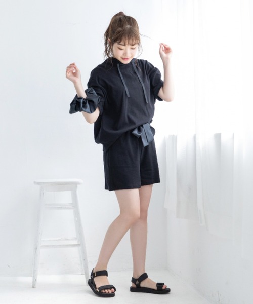 Mysa&Liina（ミーサリーナ）の「【ルームウェア】半袖パーカールームウェア【3点セット】（ルームウェア/パジャマ・レディース・チャコールグレー/ブラック/ベージュ/サックスブルー/ピンクベージュ・M/L）」の8枚目の写真