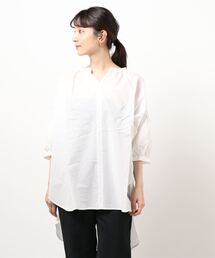 Samansa Mos2 | 七分袖刺繍スキッパーチュニック(シャツ/ブラウス)