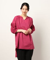 Samansa Mos2 | 七分袖刺繍スキッパーチュニック(シャツ/ブラウス)