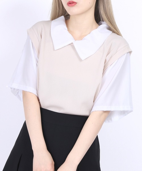 WC(ダブル シー)の「ニットドッキング半袖シャツ(シャツ/ブラウス・レディース・ブラック/ブルー/アイボリー・FREE)」の8枚目の写真