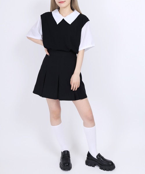 WC(ダブル シー)の「ニットドッキング半袖シャツ(シャツ/ブラウス・レディース・ブラック/ブルー/アイボリー・FREE)」の7枚目の写真