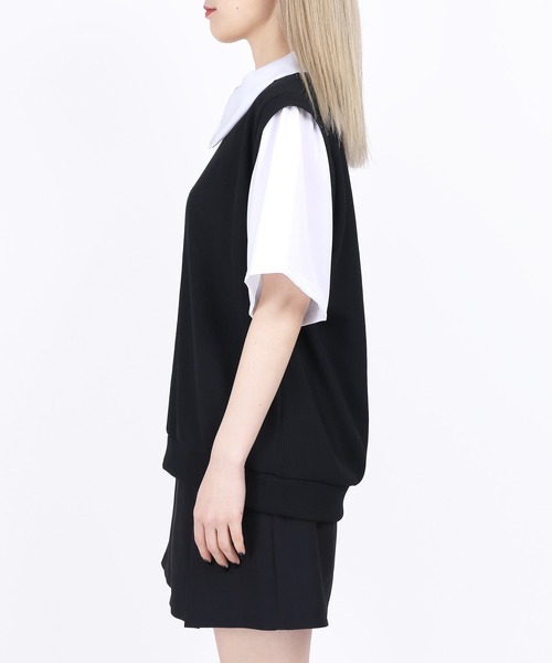 WC(ダブル シー)の「ニットドッキング半袖シャツ(シャツ/ブラウス・レディース・ブラック/ブルー/アイボリー・FREE)」の6枚目の写真