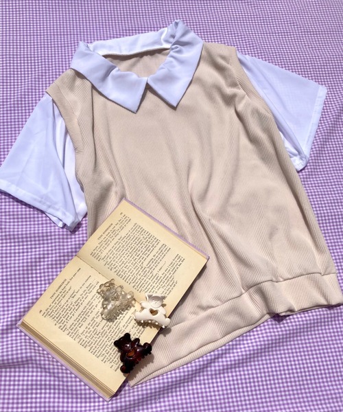 WC(ダブル シー)の「ニットドッキング半袖シャツ(シャツ/ブラウス・レディース・ブラック/ブルー/アイボリー・FREE)」の12枚目の写真