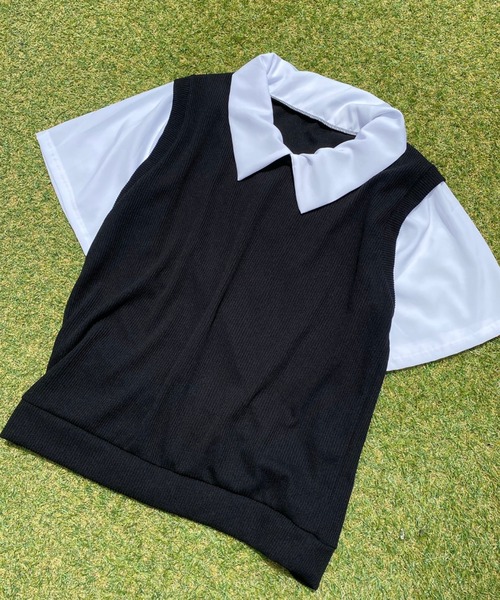 WC(ダブル シー)の「ニットドッキング半袖シャツ(シャツ/ブラウス・レディース・ブラック/ブルー/アイボリー・FREE)」の11枚目の写真