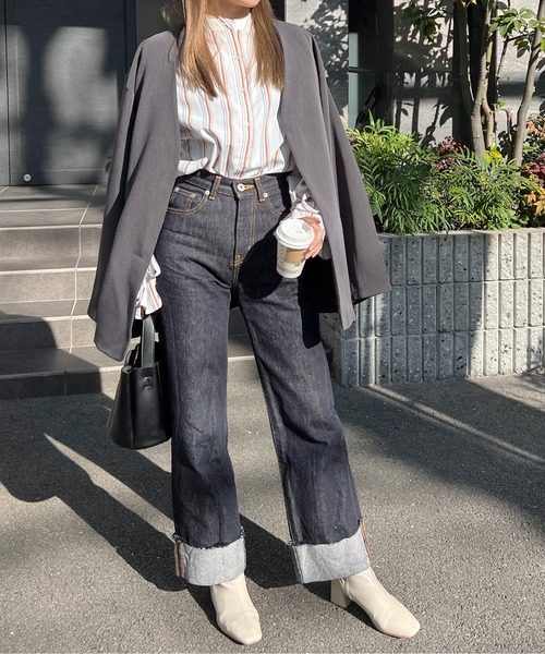 StyleSea（スタイルシー）の「ノーカラージャケット（ノーカラージャケット・レディース・カーキ/キャメル/チャコール・FREE）」の16枚目の写真