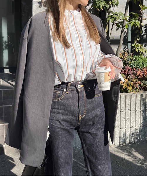 StyleSea（スタイルシー）の「ノーカラージャケット（ノーカラージャケット・レディース・カーキ/キャメル/チャコール・FREE）」の14枚目の写真