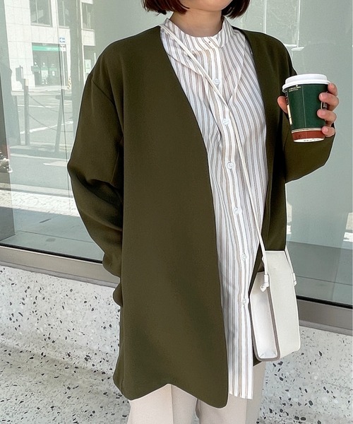 StyleSea（スタイルシー）の「ノーカラージャケット（ノーカラージャケット・レディース・カーキ/キャメル/チャコール・FREE）」の9枚目の写真