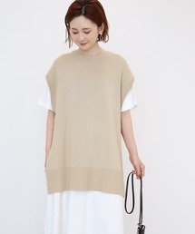 クルーネックサイドスリットニットベスト