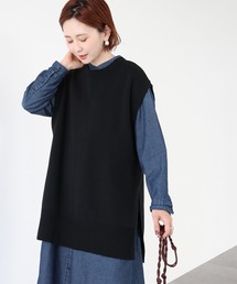 クルーネックサイドスリットニットベスト