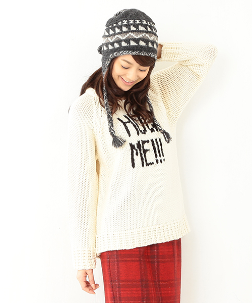 Ray BEAMS（レイビームス）の「Ray BEAMS / "HUG ME!!!" ロゴ クルーネックニット（ニット/セーター・レディース・オフホワイト/チャコールグレー・ONE SIZE）」の2枚目の写真