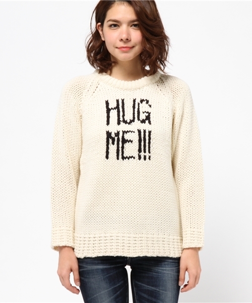 Ray BEAMS（レイビームス）の「Ray BEAMS / "HUG ME!!!" ロゴ クルーネックニット（ニット/セーター・レディース・オフホワイト/チャコールグレー・ONE SIZE）」の6枚目の写真