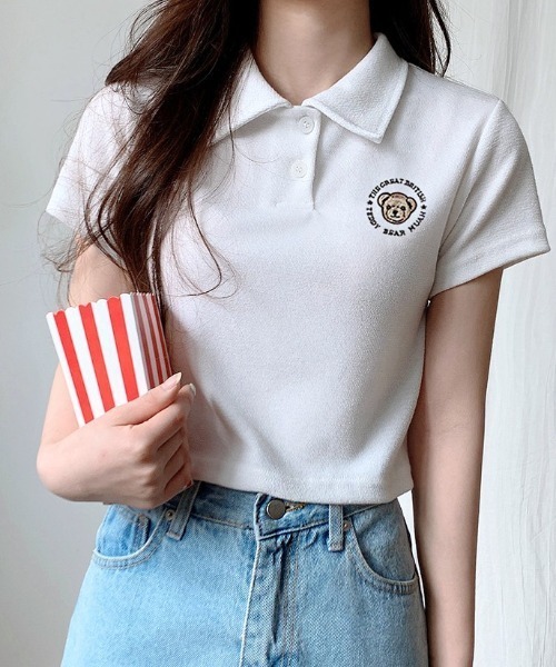 muahmuah（ムーアムーア）の「『muah muah/ムーアムーア』×『teddy bear/テディベア』MUAH BEAR STITCH CROP T-SHIRT/ムアベア ステッチ クロップド丈半袖Tシャツ（Tシャツ/カットソー・レディース・ホワイト/ブラック/ピンク・FREE）」の14枚目の写真