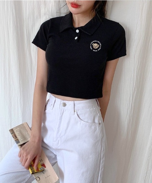 muahmuah（ムーアムーア）の「『muah muah/ムーアムーア』×『teddy bear/テディベア』MUAH BEAR STITCH CROP T-SHIRT/ムアベア ステッチ クロップド丈半袖Tシャツ（Tシャツ/カットソー・レディース・ホワイト/ブラック/ピンク・FREE）」の12枚目の写真