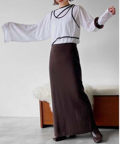 Solace（ソレイス）の「3pieceパイピングレイヤードカットソー（Tシャツ/カットソー・レディース・ホワイト/モカ・FREE）」の2枚目の写真